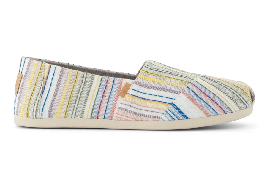 TOMS Alpargata Stripes Grey Stitched Comfortable Slip-On Shoes