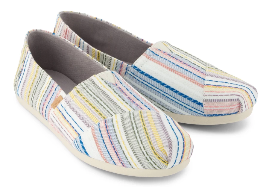 TOMS Alpargata Stripes Grey Stitched Comfortable Slip-On Shoes