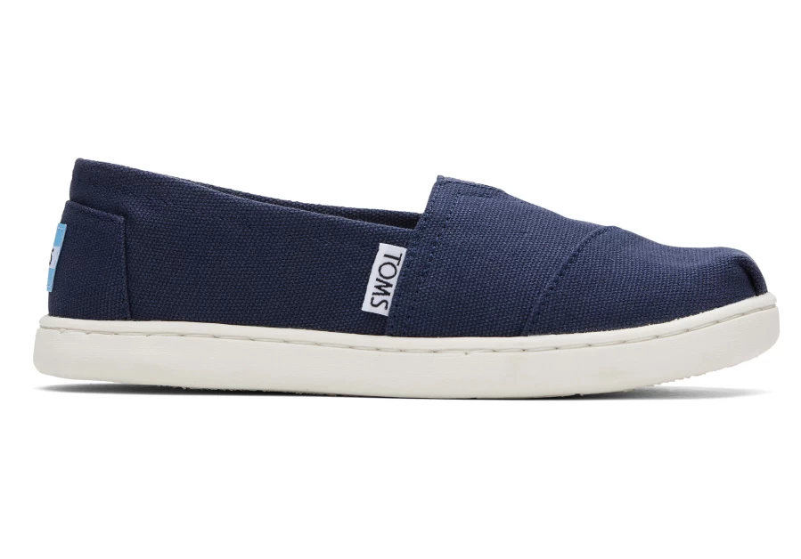 TOMS Navy Canvas Alpargata Shoes for Kids - Youth Comfortable Slip-Ons