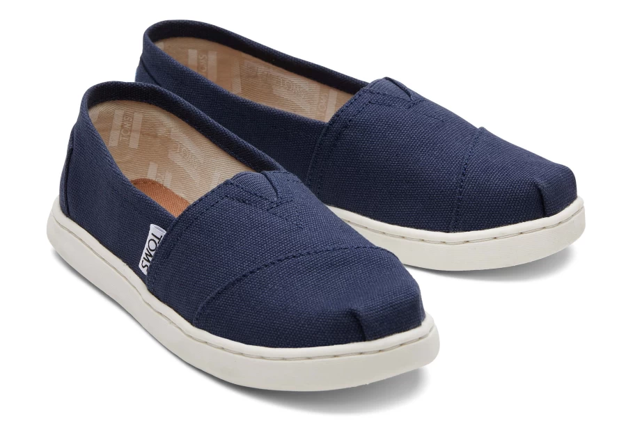 TOMS Navy Canvas Alpargata Shoes for Kids - Youth Comfortable Slip-Ons