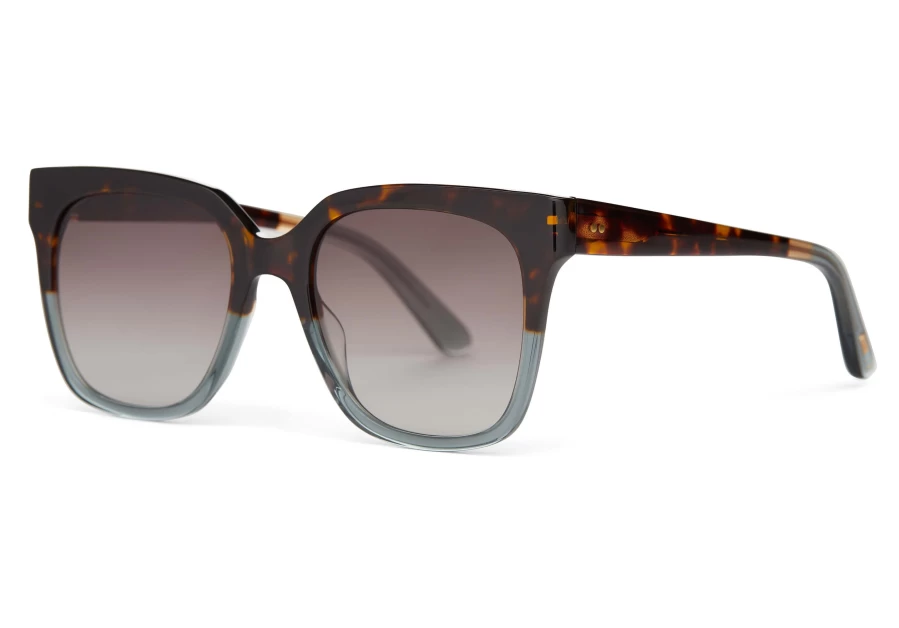 TOMS Handcrafted Tortoise Ocean Grey Fade Sunglasses - Dark Grey Gradient Polarized Lenses
