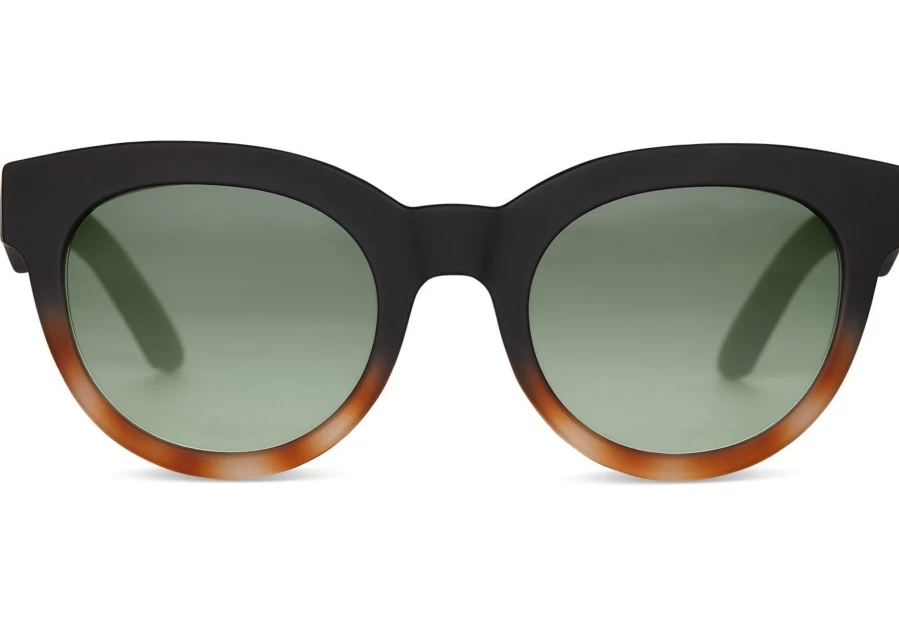 TOMS Matte Black Sunglasses with Glass Bottle Green Polarized Lenses - Florentin Tortoise Fade Traveler Style