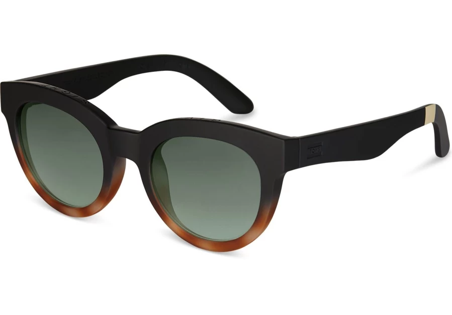 TOMS Matte Black Sunglasses with Glass Bottle Green Polarized Lenses - Florentin Tortoise Fade Traveler Style