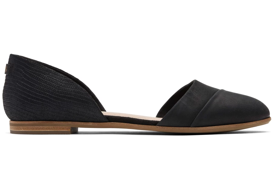 TOMS Black Lizard Embossed Jutti D'Orsay Flat Shoes