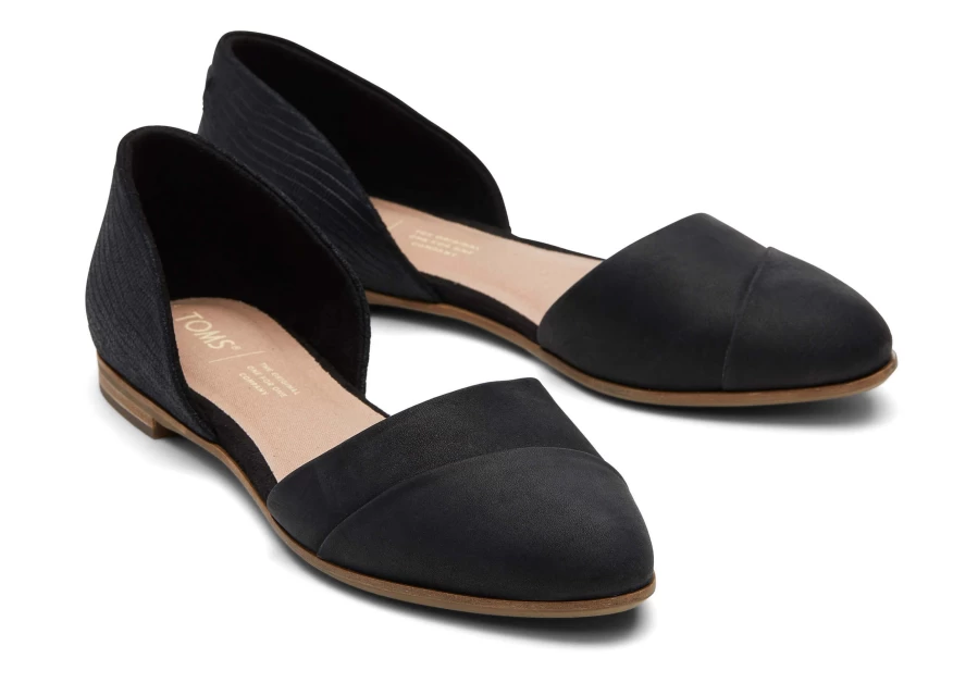 TOMS Black Lizard Embossed Jutti D'Orsay Flat Shoes