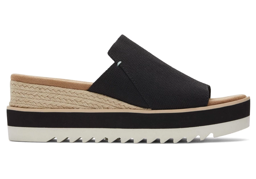 TOMS Diana Mule Sandals in Black Heavy Canvas - Wide Fit Comfortable Slide Shoes