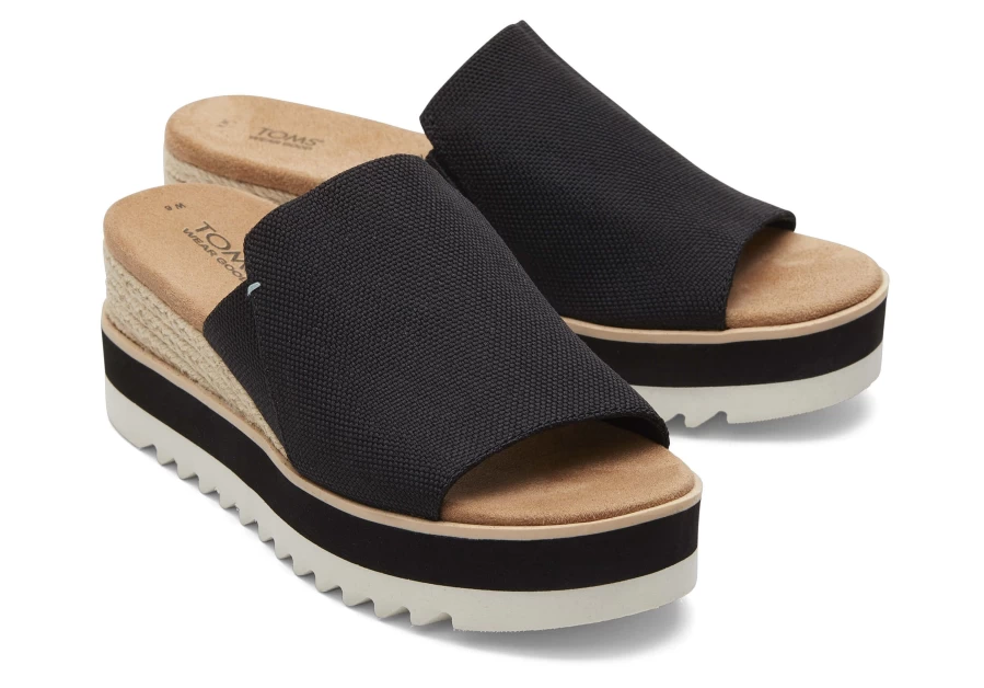 TOMS Diana Mule Sandals in Black Heavy Canvas - Wide Fit Comfortable Slide Shoes