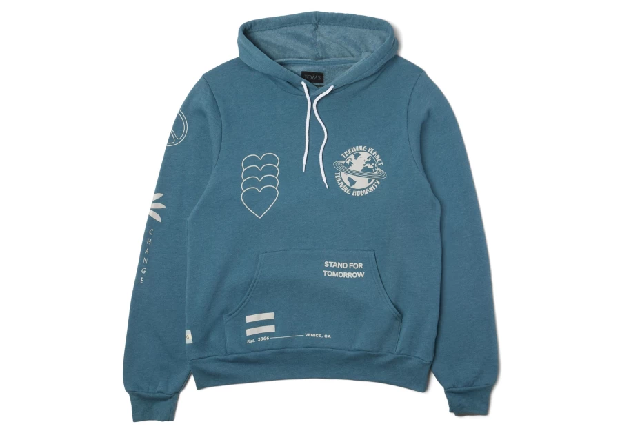 TOMS Teal Fleece Hoodie with Multiple Graphics - Cozy Pullover for Men & Women