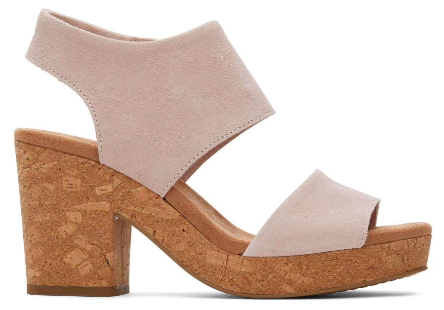 TOMS Suede Ballet Pink Cork Platform Sandals - Majorca Pink Comfort Footwear