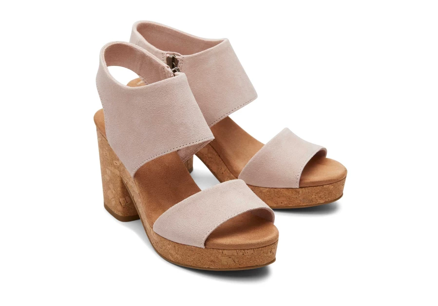 TOMS Suede Ballet Pink Cork Platform Sandals - Majorca Pink Comfort Footwear