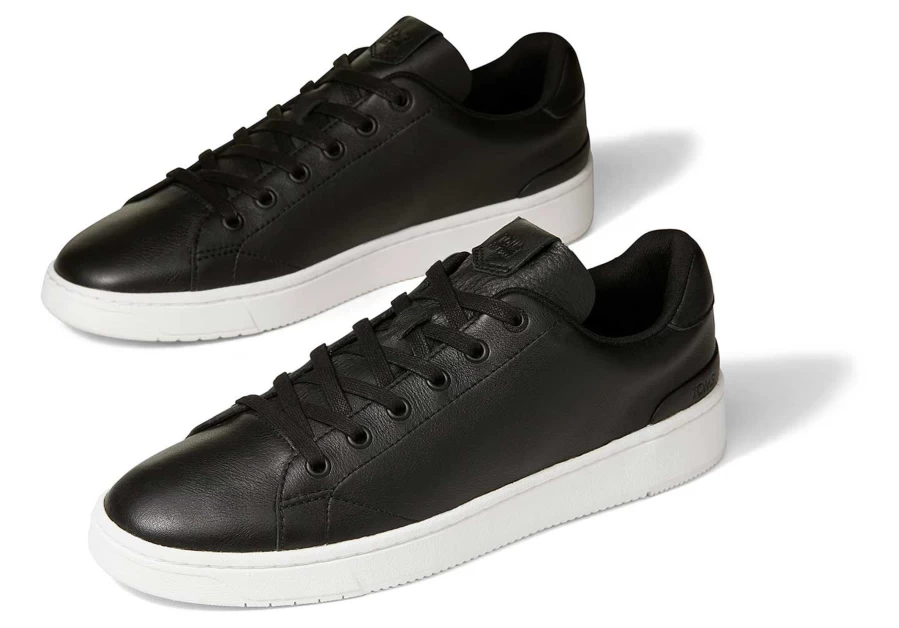 TOMS Trvl Lite Black Leather Lace-Up Sneakers for Men & Women | Comfortable Walking Shoes