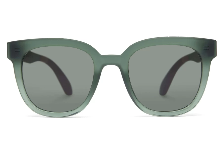 TOMS Juniper Spruce Traveler Sunglasses – Matte Shiny Spruce Crystal Fade/Green Grey Polarized Aviator Style