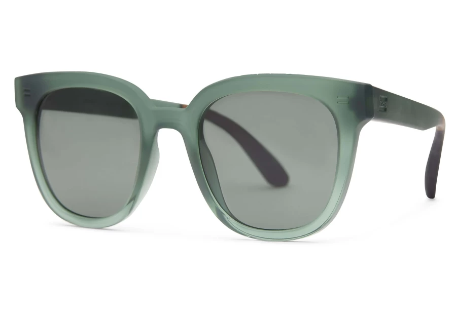 TOMS Juniper Spruce Traveler Sunglasses – Matte Shiny Spruce Crystal Fade/Green Grey Polarized Aviator Style