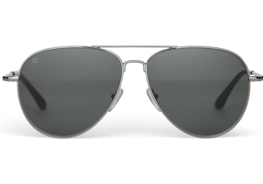 TOMS Shiny Gunmetal Green Grey Handcrafted Hudson Sunglasses