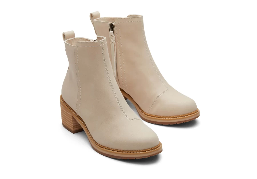 TOMS Marina Beige Leather Heeled Boots for Women