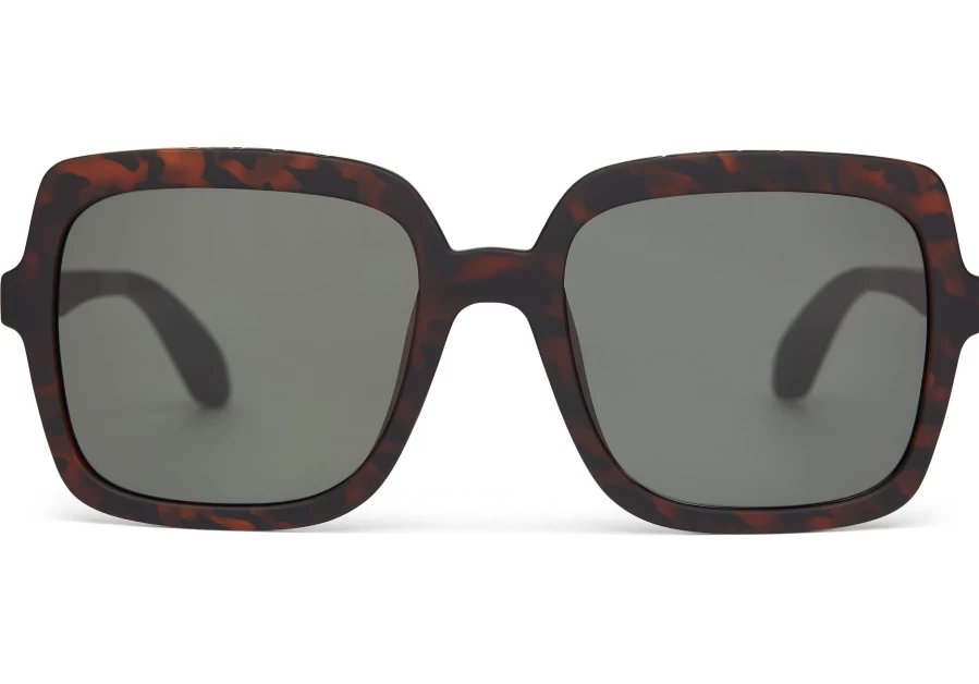 TOMS Athena Tortoise Sunglasses – Matte Blonde Tortoise Frame with Deep Olive Gradient Lenses