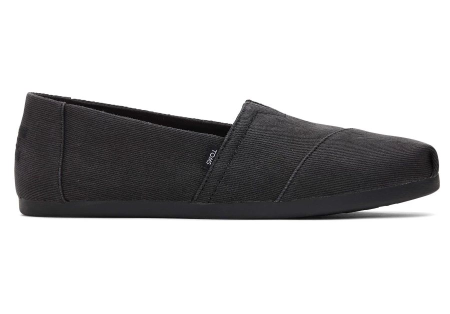 TOMS Alpargata Distressed Black Twill Casual Shoes - Comfortable Slip-On Espadrilles