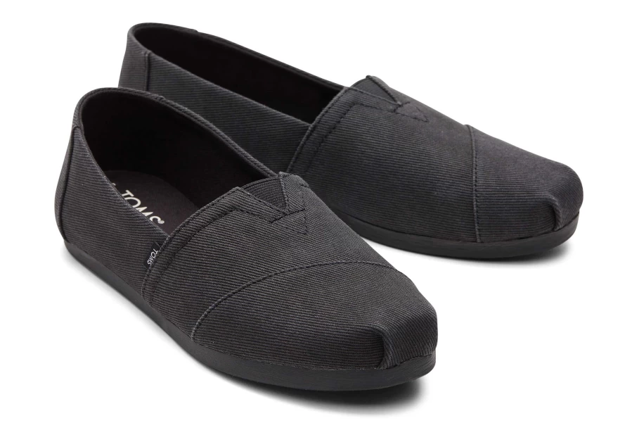 TOMS Alpargata Distressed Black Twill Casual Shoes - Comfortable Slip-On Espadrilles