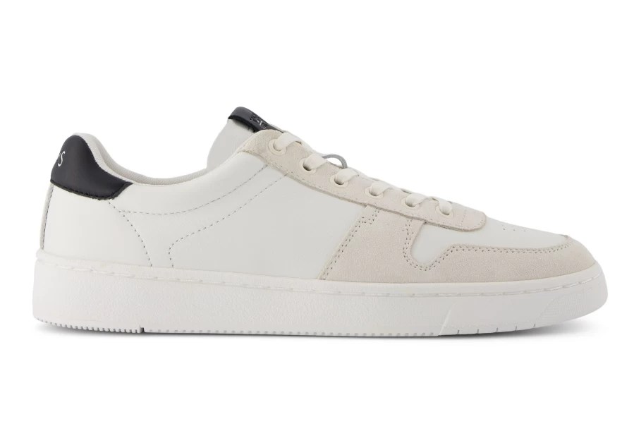 TOMS Trvl Lite Court White With Black Leather Sneakers for Men & Women - Comfortable Casual Walking Shoes