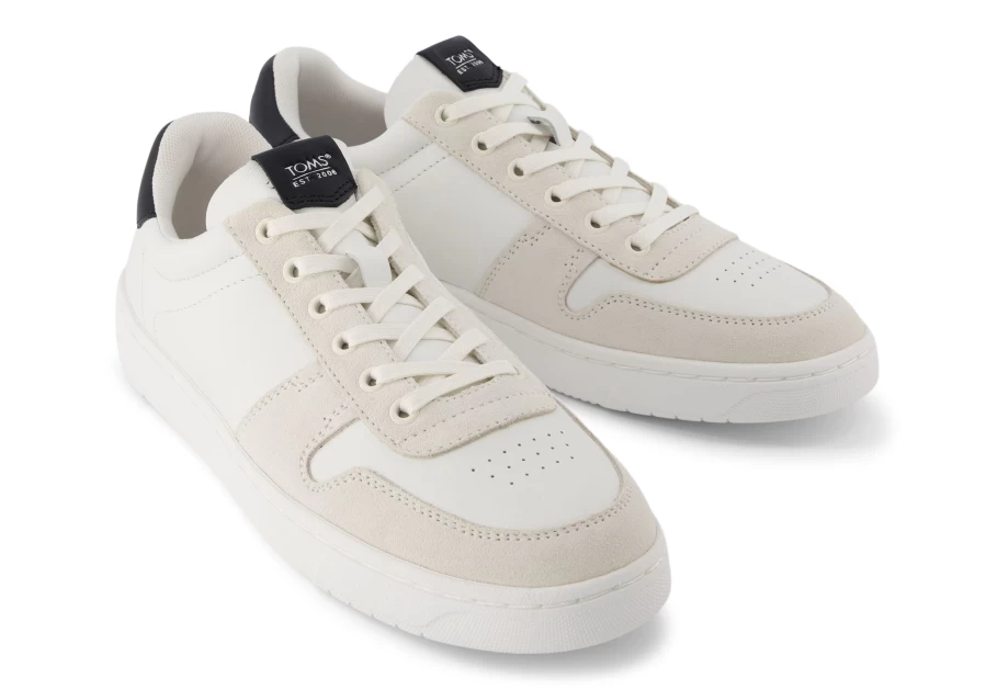 TOMS Trvl Lite Court White With Black Leather Sneakers for Men & Women - Comfortable Casual Walking Shoes