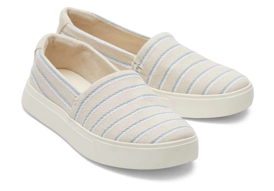 TOMS Kameron Cream Stripes Slip-On Sneakers in Stripes Fog | Comfortable Casual Shoes