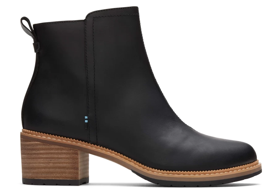 TOMS Marina Black Leather Heeled Boots for Women - Stylish Ankle Boots with Comfortable Heel