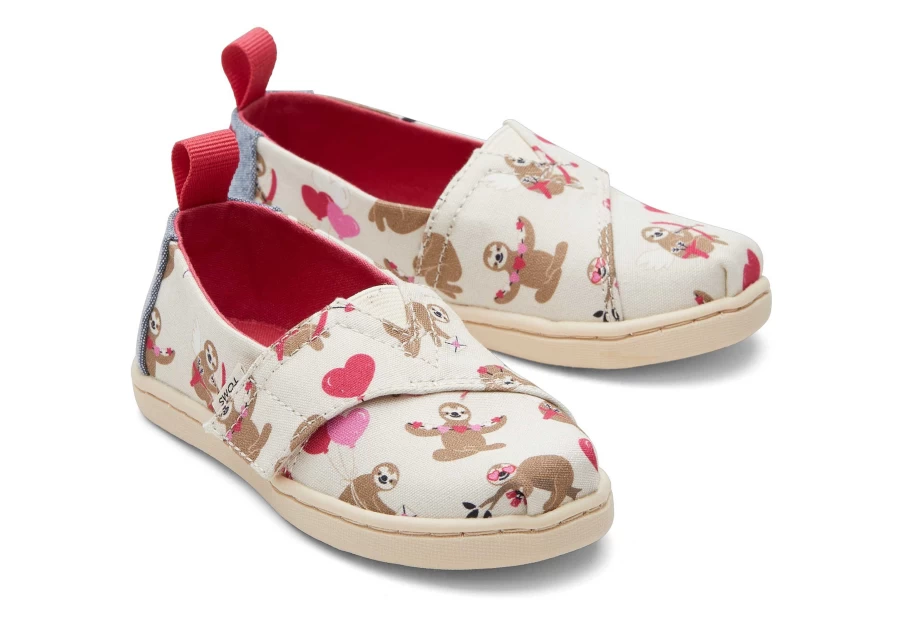 TOMS Alpargata Sloth Print Toddler Shoes for Valentine's Day - Natural Sloths