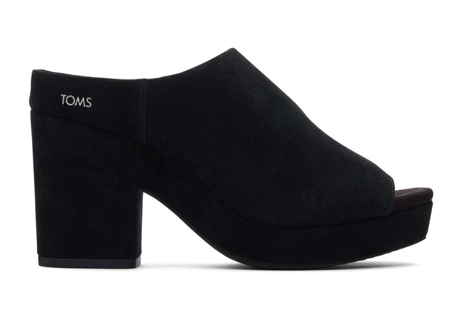 TOMS Women's Florence Black Suede Heels - Comfortable Mid Heel Dress Shoes