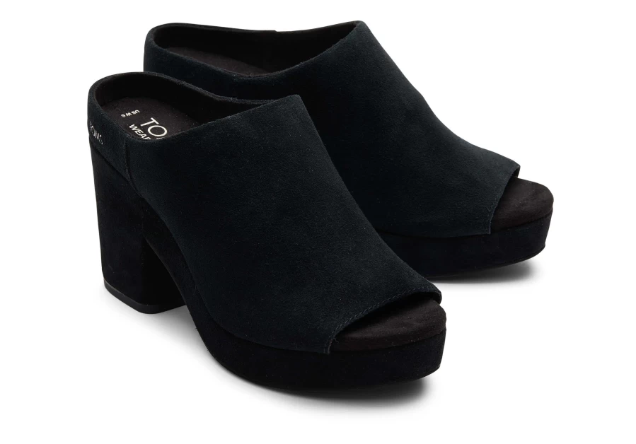 TOMS Women's Florence Black Suede Heels - Comfortable Mid Heel Dress Shoes