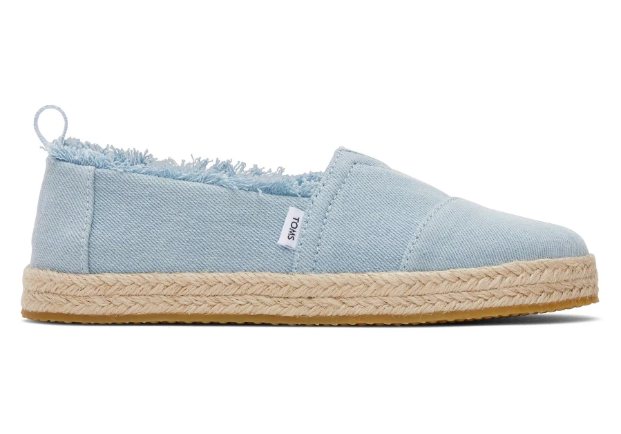TOMS Youth Alpargata Blue Denim Casual Shoes for Kids - Washed Comfortable Slip-Ons