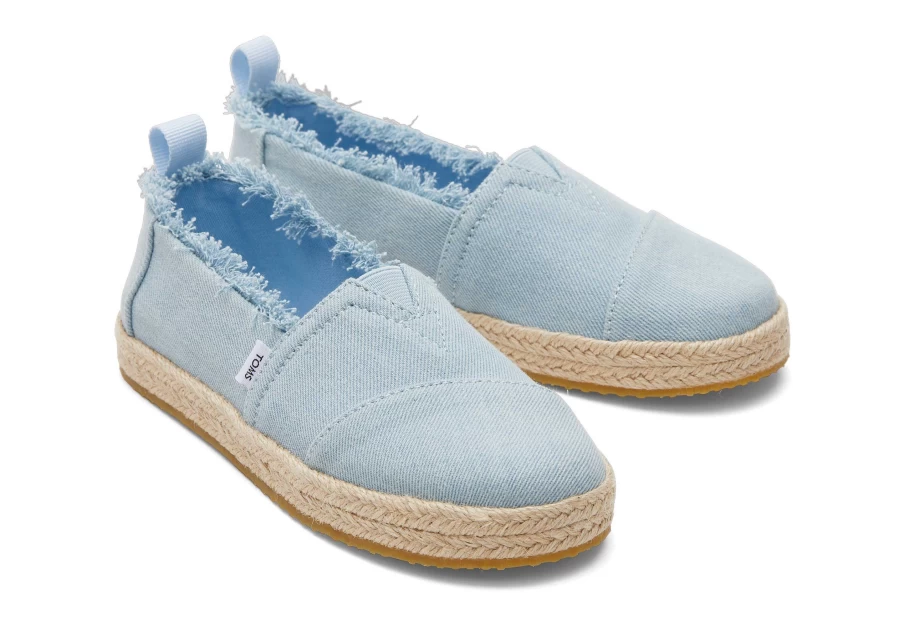 TOMS Youth Alpargata Blue Denim Casual Shoes for Kids - Washed Comfortable Slip-Ons