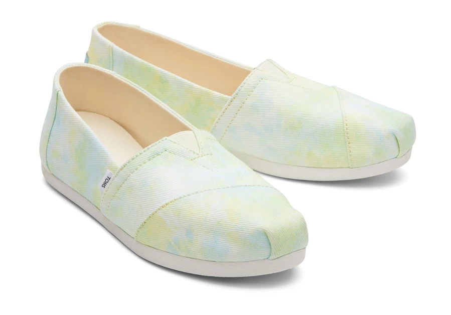 TOMS Alpargata Neon Yellow Lime Tie-Dye Twill Espadrille Shoes