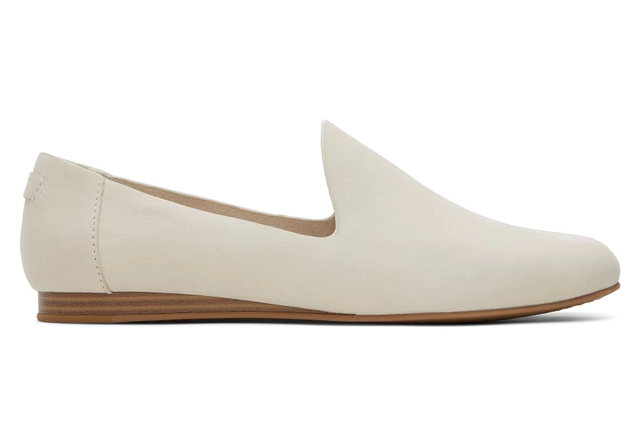 TOMS Women's Fog Darcy Cream Leather Ballet Flats - Comfortable Slip-On Flat Shoes