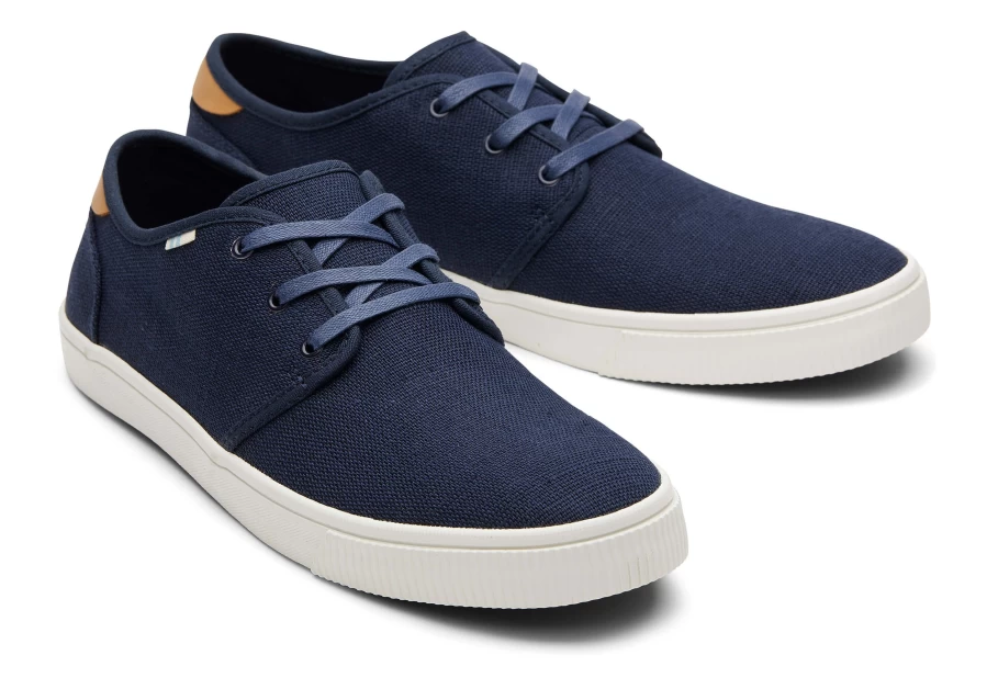 TOMS Navy Carlo Heritage Canvas Lace-Up Sneakers for Men & Women - Comfortable Casual Shoes