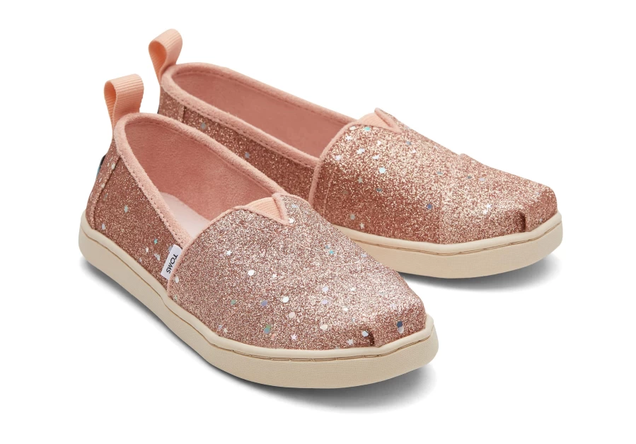 TOMS Youth Alpargata Kids Shoes in Rose Gold with Cosmic Glitter Design