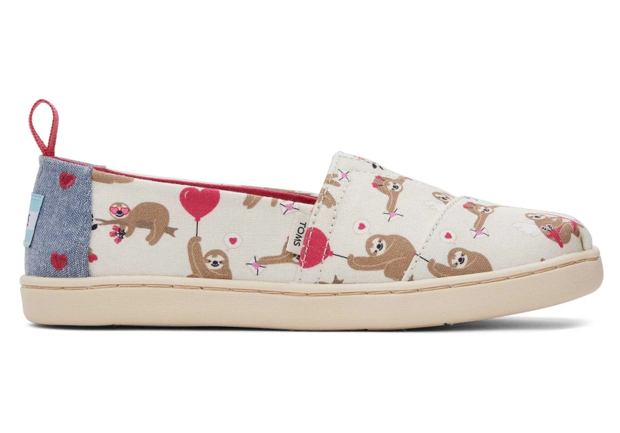 TOMS Youth Alpargata Sloth Print Casual Shoes for Kids in Natural Sloth Design