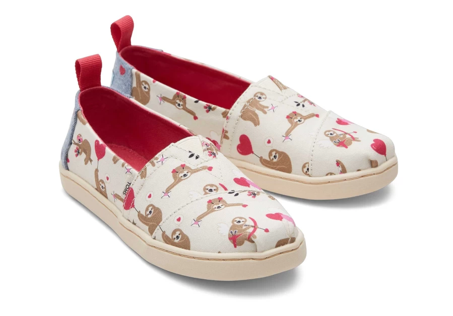 TOMS Youth Alpargata Sloth Print Casual Shoes for Kids in Natural Sloth Design