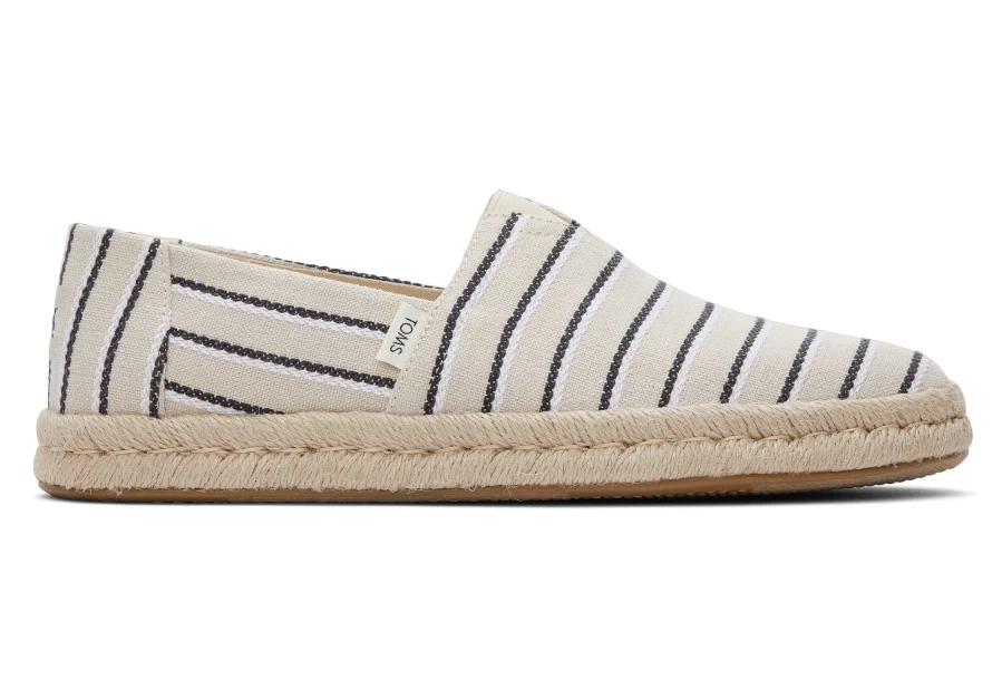 TOMS Alpargata Espadrille Shoes in Stripes Fog - Woven Rope Sole Cream Striped Casual Footwear