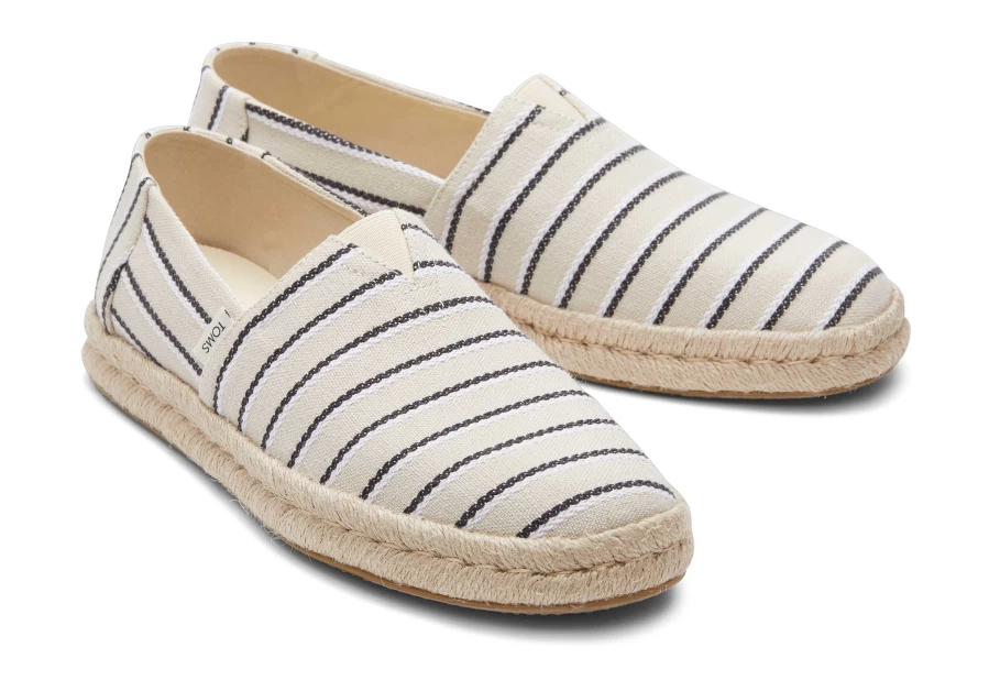 TOMS Alpargata Espadrille Shoes in Stripes Fog - Woven Rope Sole Cream Striped Casual Footwear