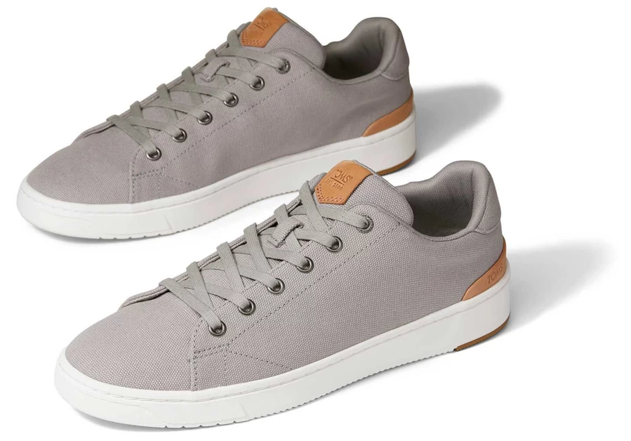 TOMS Drizzle Grey Canvas Lace-Up Sneakers | Lightweight Comfortable Travel Shoes