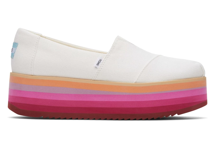 TOMS White Canvas Alpargata Platform Espadrille Shoes for Women