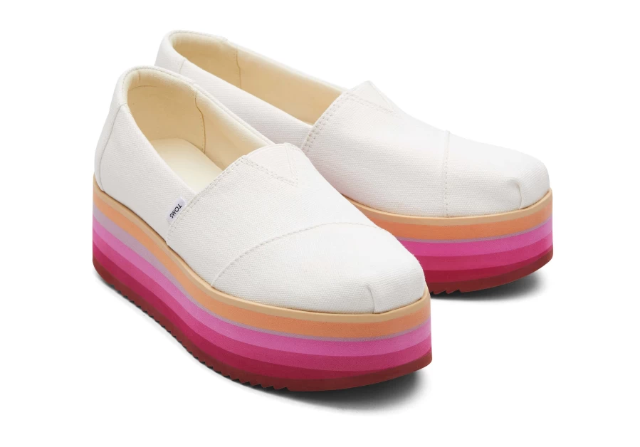 TOMS White Canvas Alpargata Platform Espadrille Shoes for Women