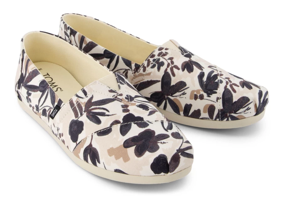 TOMS Women's Alpargata Slip-On Shoes - Painted Floral Black, Watercolor Floral Design