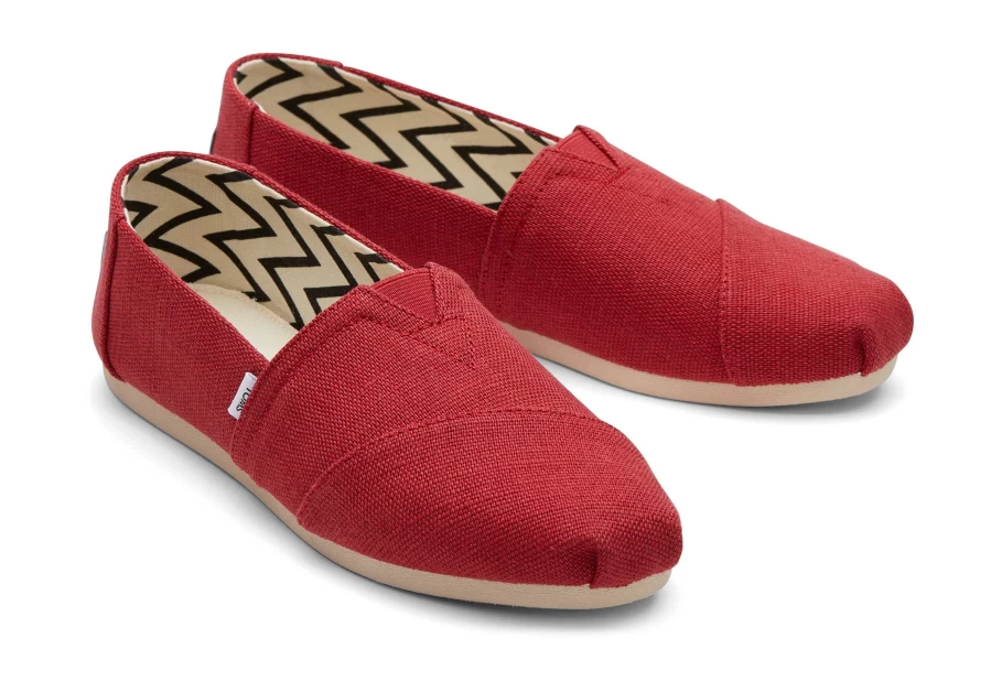 TOMS Women's Alpargata Heritage Canvas Slip-On Shoes in Red | Comfortable Casual Espadrilles