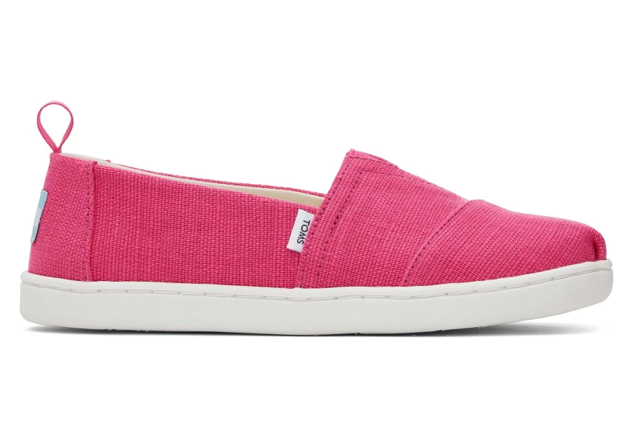 TOMS Fuchsia Alpargata Canvas Shoes for Kids - Youth Heritage Pink Slip-Ons