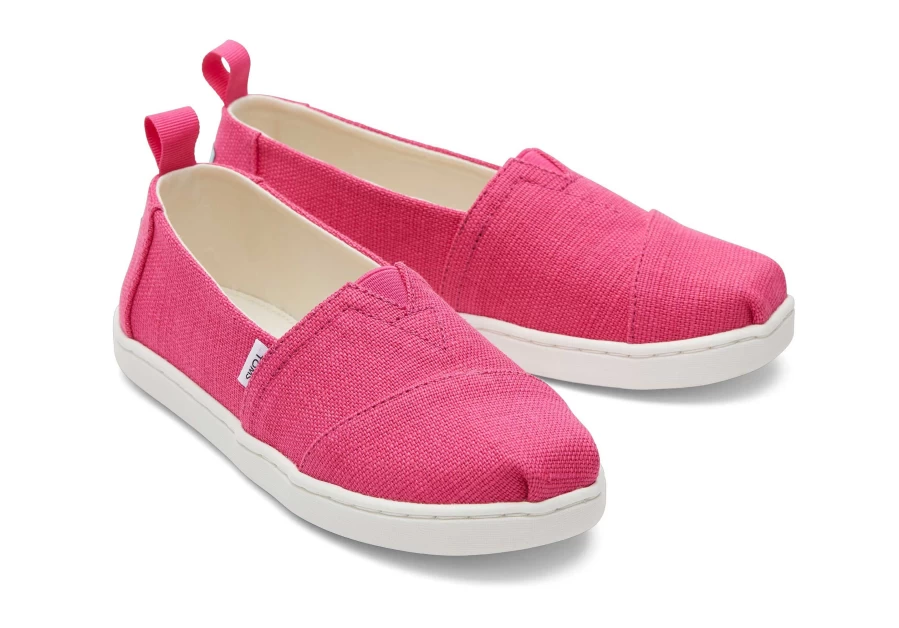 TOMS Fuchsia Alpargata Canvas Shoes for Kids - Youth Heritage Pink Slip-Ons