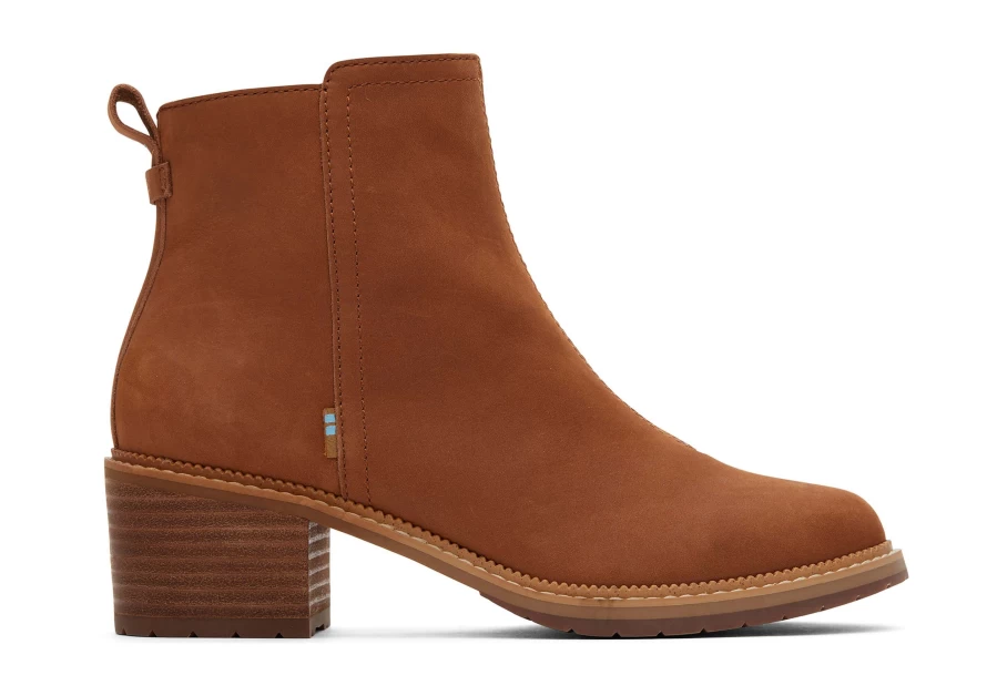 TOMS Marina Tan Leather Heeled Boots for Women - Comfortable Stylish Ankle Booties
