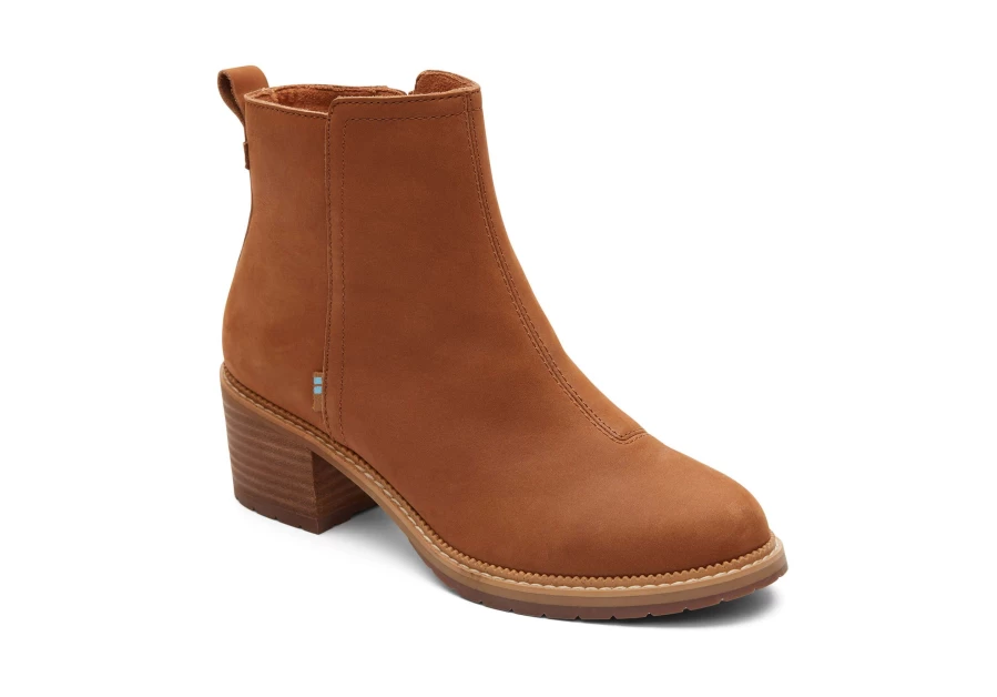 TOMS Marina Tan Leather Heeled Boots for Women - Comfortable Stylish Ankle Booties