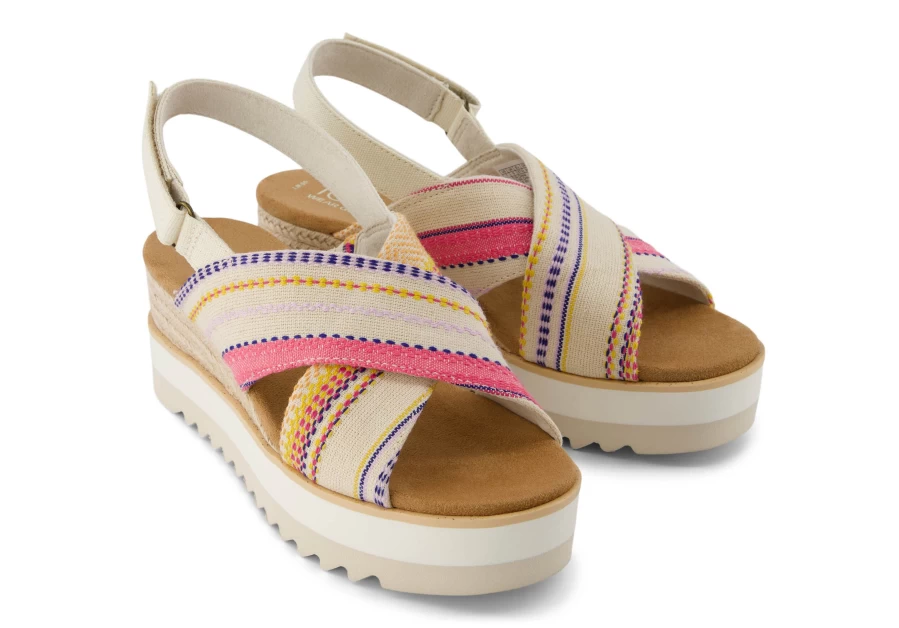TOMS Diana Crossover Wedge Sandal in Fuchsia Stripes | Comfortable Women's Fashion Footwear