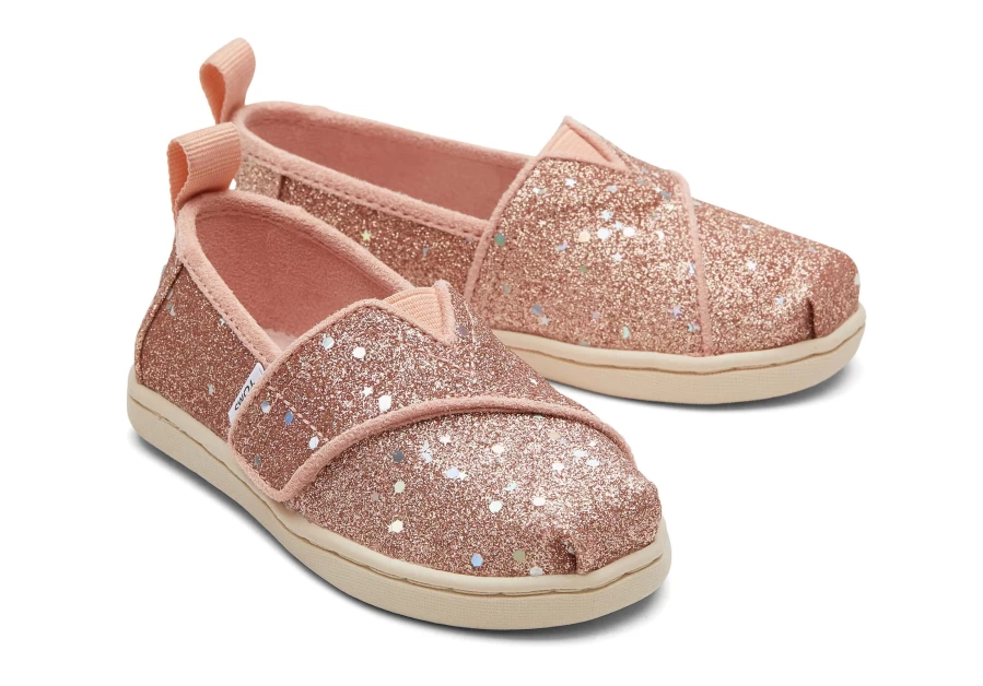 TOMS Rose Gold Alpargata Cosmic Glitter Toddler Shoes for Girls - Sparkly Comfort Kids Footwear